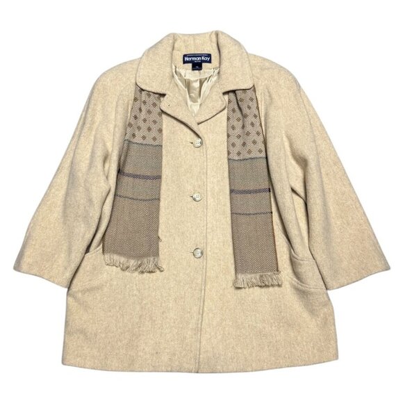 HERMAN KAY Vintage Wool Business Casual Winter Coat With SCARF Womens Petite XL - Picture 1 of 5